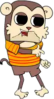 a cartoon of a monkey wearing a striped shirt and shorts