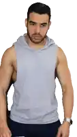 a man with a beard wearing a sleeveless hoodie