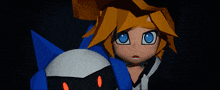 a cartoon character with blue eyes is hugging another character with orange hair