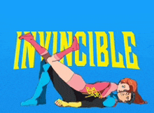 a cartoon of a man and woman laying on the ground with the word invincible behind them