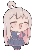 a cartoon drawing of a girl with long white hair and a pink scarf around her neck