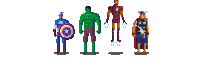 a pixel art of captain america hulk iron man thor and captain america