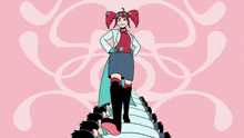 a cartoon of a woman standing on top of a snake