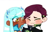 a drawing of a girl with blue hair kissing another girl