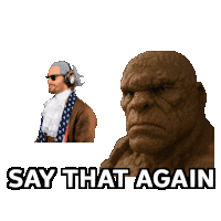 a statue of a man with headphones and the words say that again below it
