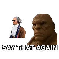 a statue of a man with headphones and the words say that again below it