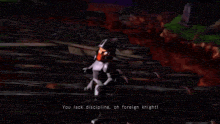 a cartoon knight with a beard is holding a sword in his hand .
