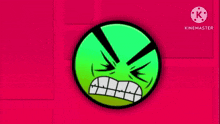 a green circle with an angry face on a red background .