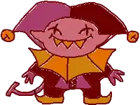 a drawing of a jester with a tail