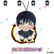 a picture of a stuffed toy with the words toji de churros written on it