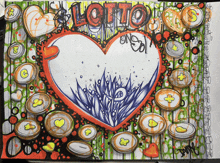 a colorful drawing of a heart with the word lotto written on it