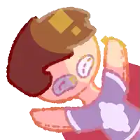 a cartoon drawing of a man with a purple shirt on