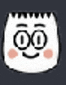 a pixel art drawing of a marshmallow with glasses and a smiling face .