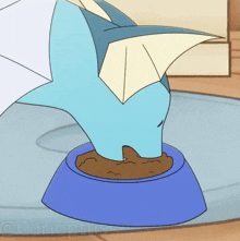 a cartoon of a dolphin eating a bowl of food