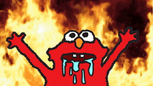a drawing of elmo with his mouth open and tears coming out of it