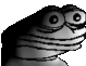 a black and white drawing of a cartoon character with big eyes and mouth .