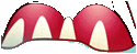 a close up of a cartoon mouth with red teeth and white teeth .