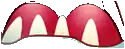 a close up of a cartoon mouth with red teeth and white teeth .
