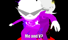 a cartoon character with the words me and v written on it