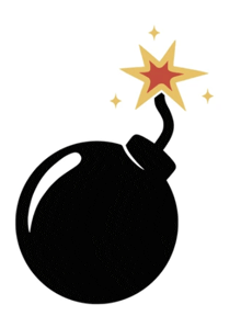 a silhouette of a bomb with a star coming out of it