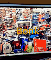 a store with a sign that says bonk on it