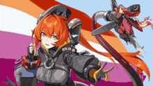 a pixel art of a girl holding a sword and a robot