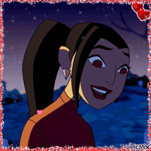 a picture of a cartoon girl with a heart on her chest and the words picmix on the bottom