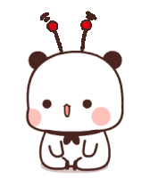 a cartoon panda bear with antennas on its head is sitting down and smiling .