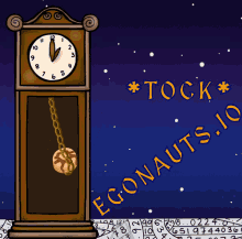 a cartoon of a man peeking out from behind a grandfather clock that says tick on it