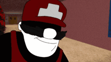 a cartoon character wearing a red hat and sunglasses