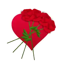 a red heart with a bunch of red roses in front of it