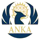 a blue and gold logo for anka with a fox and a wheel