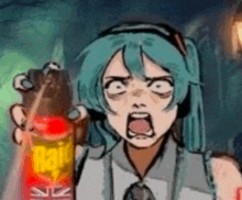 a cartoon of a girl holding a bottle of rat repellent .
