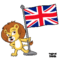 a cartoon of a lion holding a british flag says logical lion
