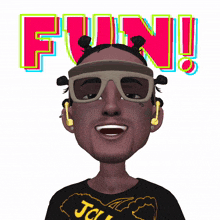 a cartoon of a man wearing sunglasses and headphones with the word fun above him