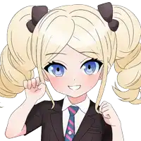 a cartoon girl with blonde hair and blue eyes wearing a suit and tie