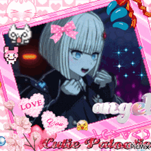 a picture of a girl in a pink frame with the words love you and angel