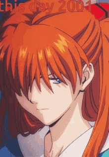a picture of a girl with red hair and the words this day 2001