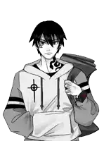 a black and white drawing of a person with a cross on their shirt