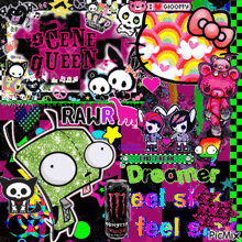 a picture of a scene queen with a monster energy drink in the foreground