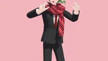 a girl with green hair wearing a scarf and a black jacket