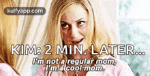 a woman is sitting on a bed and says kim : 2 min later