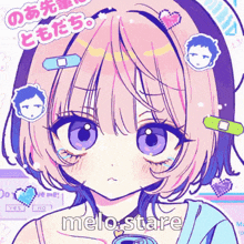 a drawing of a girl with a bandage on her head and the words melo stare on the bottom