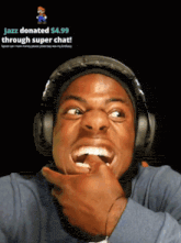 a man wearing headphones with the words jazz donated $ 4.99 through super chat at the bottom