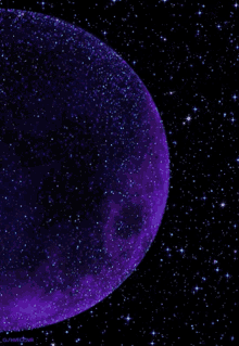 a purple planet is surrounded by blue stars in a dark space