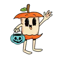 a cartoon of an apple holding a trick or treat bag