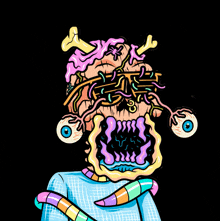 a cartoon drawing of a monster with a huge mouth