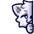 a pixel art drawing of a cat 's face with a blue eye .