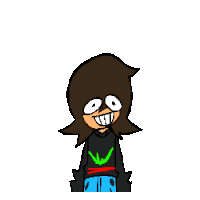 a cartoon character is wearing a black hoodie and blue jeans .