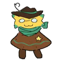 a cartoon character with a cowboy hat and scarf